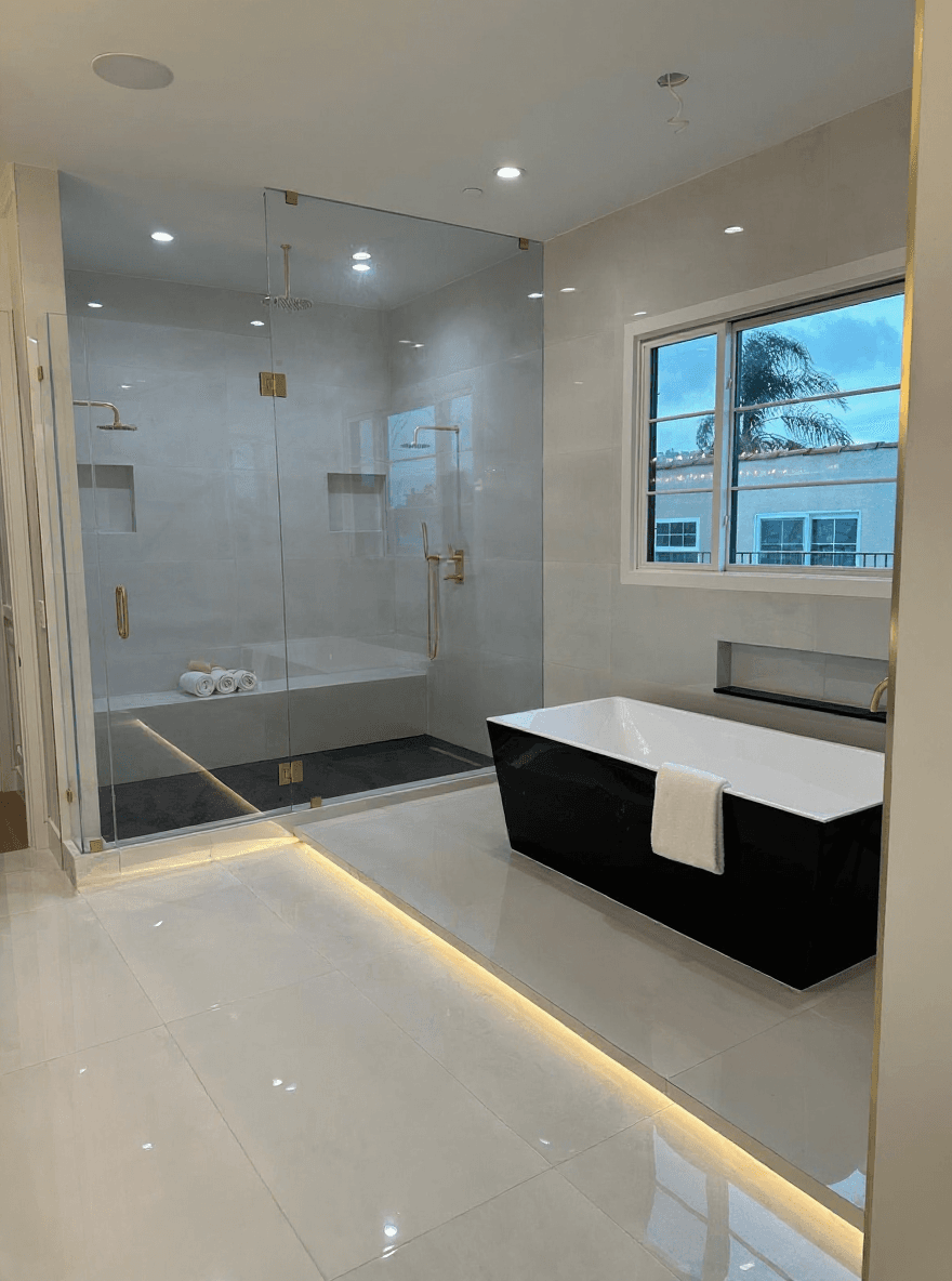 Marble suite with freestanding tub in Newport Beach
