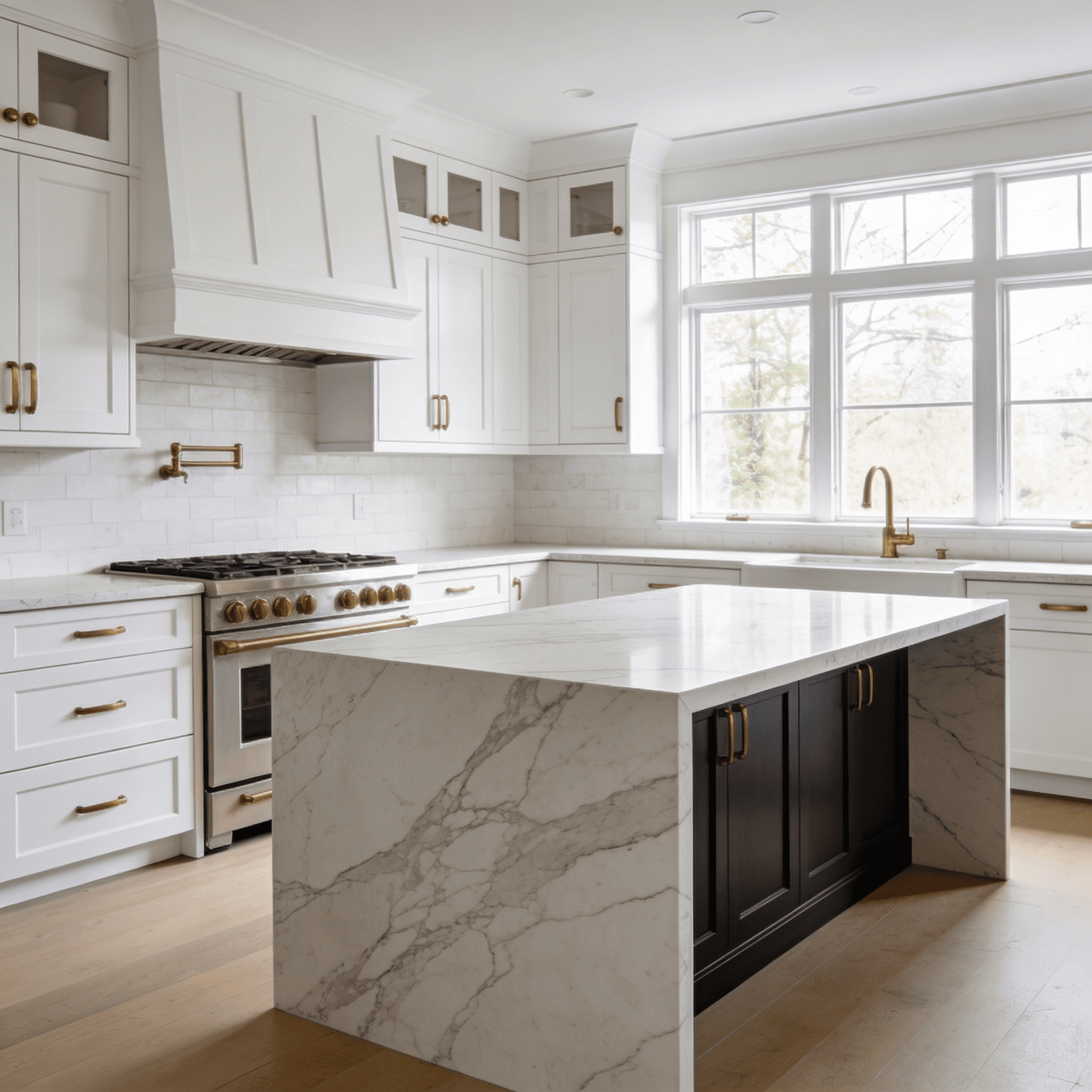White shaker with waterfall island in Newport Beach